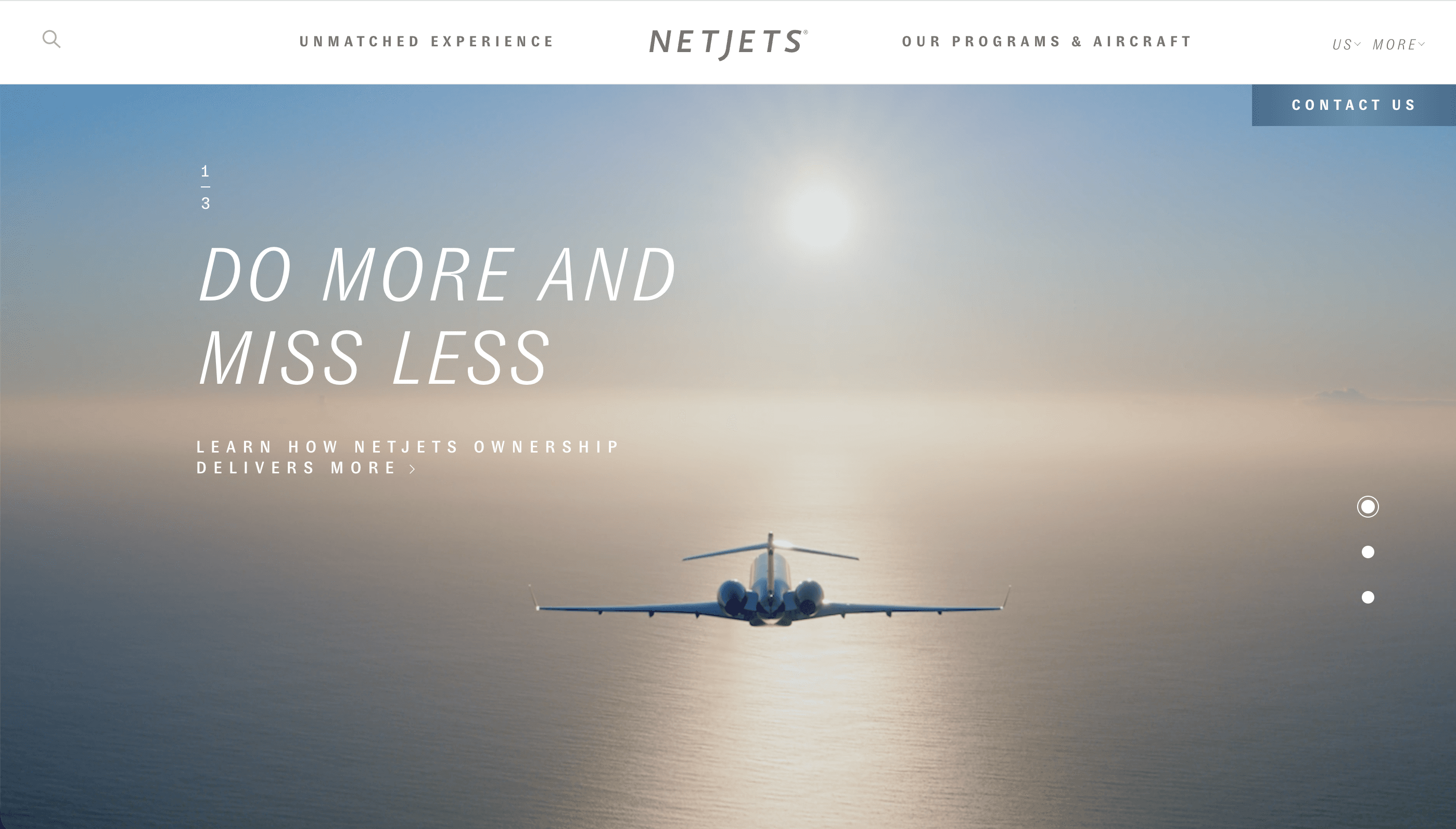 front page of netjets website