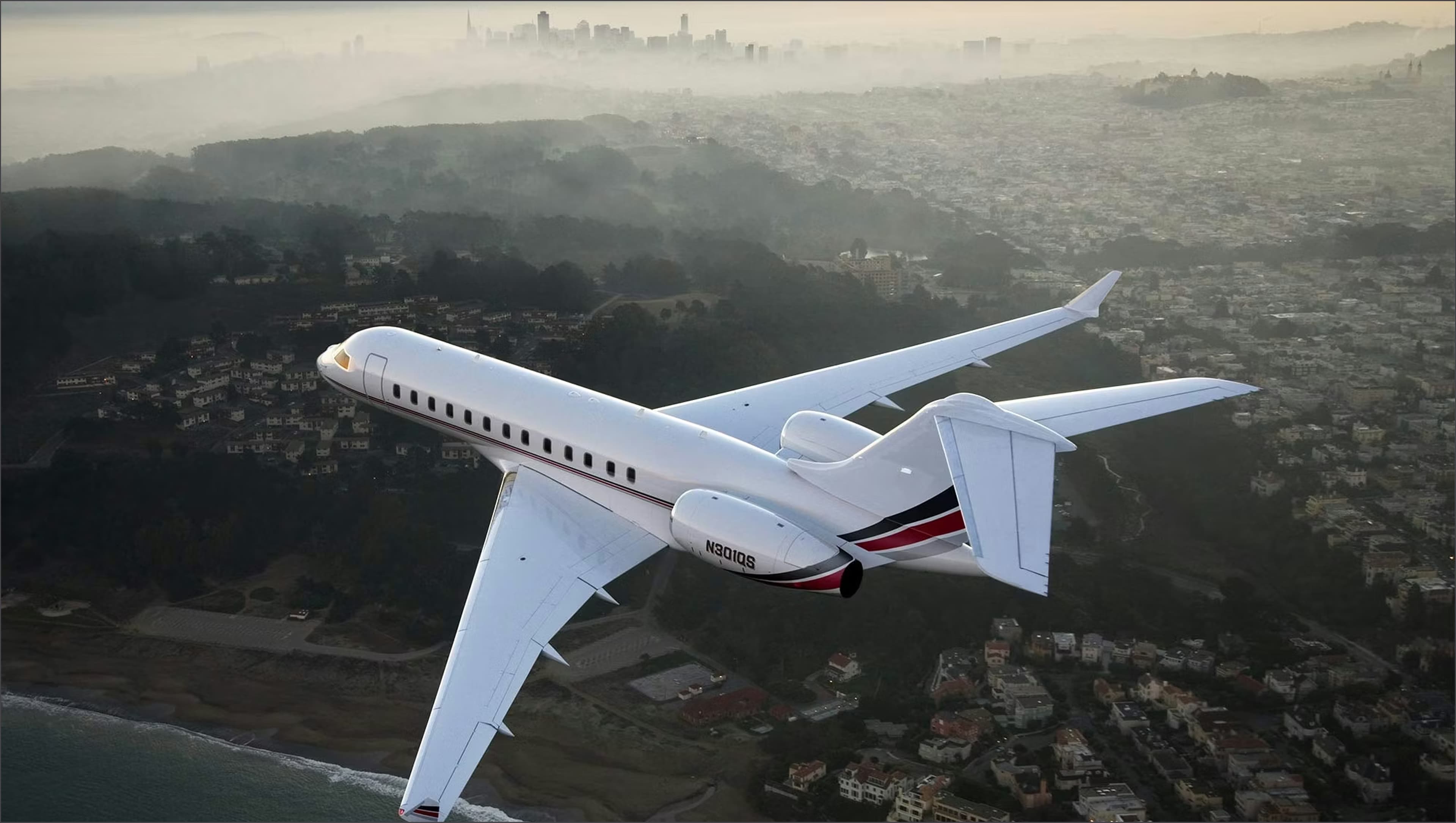 Image or airplane flying over a city